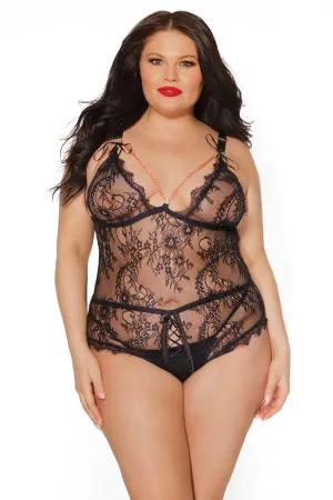 Coquette Black Lace Crotchless Teddy