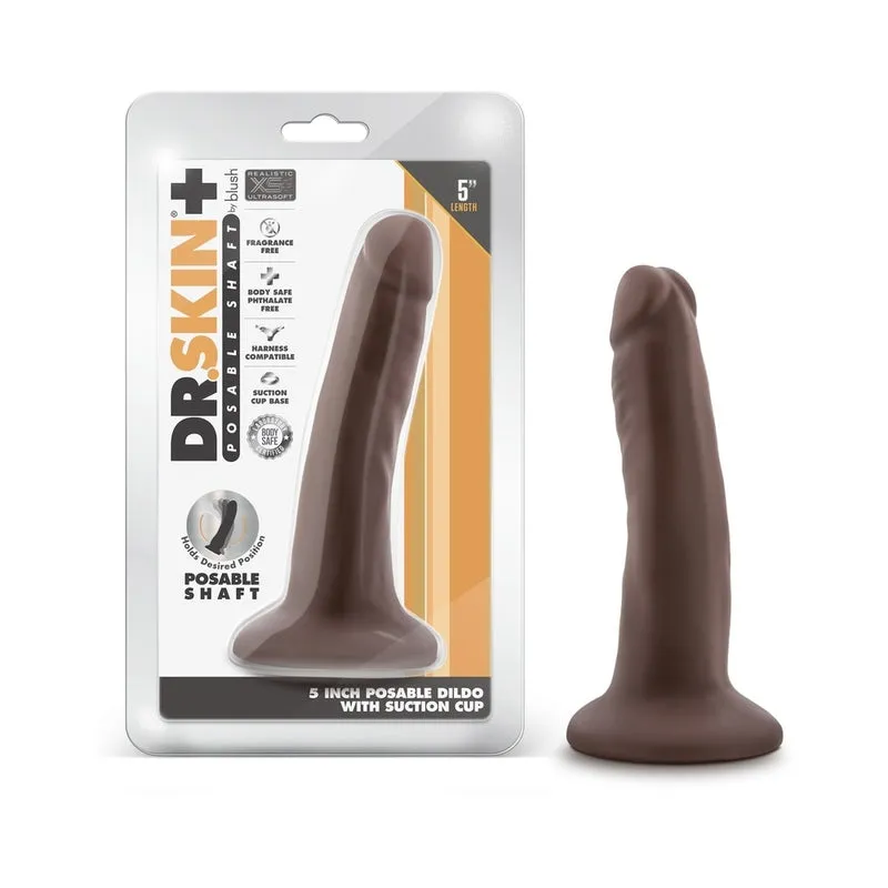 Dr. Skin Plus Realistic 5 in. Triple Density Posable Dildo Brown