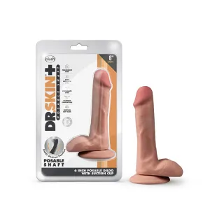 Dr. Skin Plus Realistic 6 in. Triple Density Posable Dildo with Balls Tan