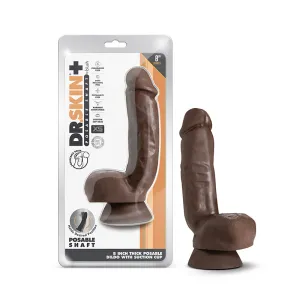 Dr. Skin Plus Thick 8 in. Triple Density Posable Dildo with Balls Brown