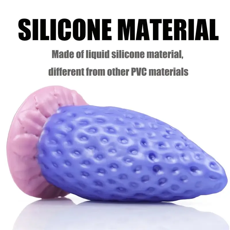 Giant Strawberry-Shaped Soft Liquid Silicone Purple Anal Plug Toy