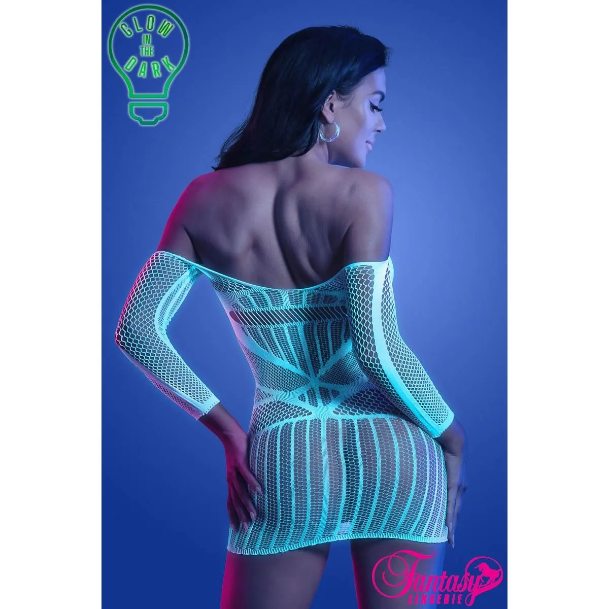 Glow Long Sleeve UV Dress by Fantasy Lingerie