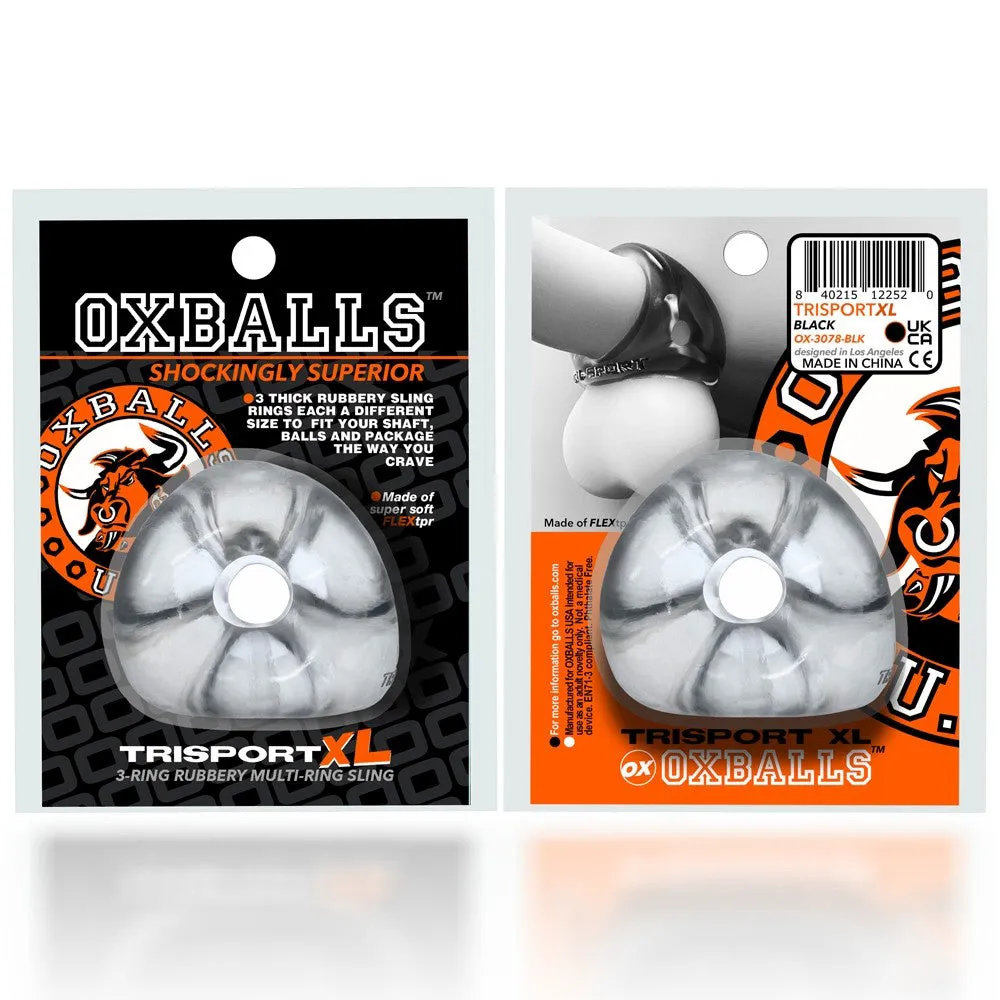 OXBALLS TRI-SPORT XL thicker 3-ring cocksling CLEAR