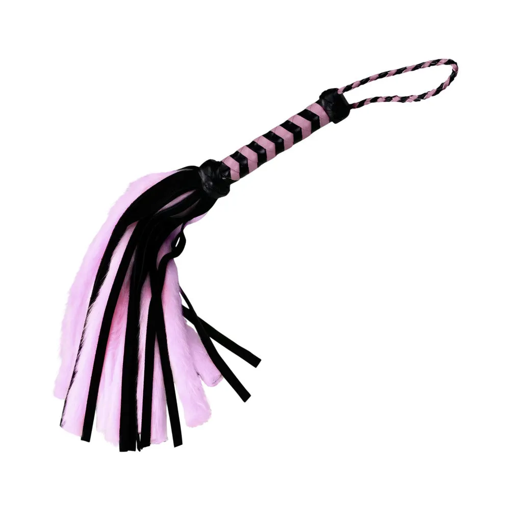 Ple'sur 18 In. Suede & Faux Fur Tail 'pleasure & Pain' Mini Flogger Pink/black