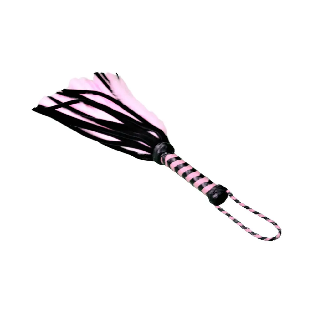 Ple'sur 18 In. Suede & Faux Fur Tail 'pleasure & Pain' Mini Flogger Pink/black