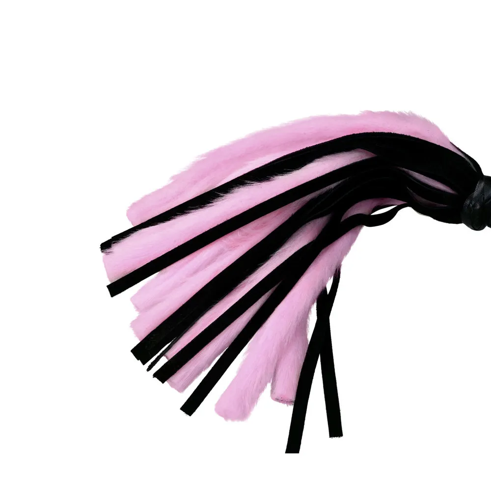 Ple'sur 18 In. Suede & Faux Fur Tail 'pleasure & Pain' Mini Flogger Pink/black