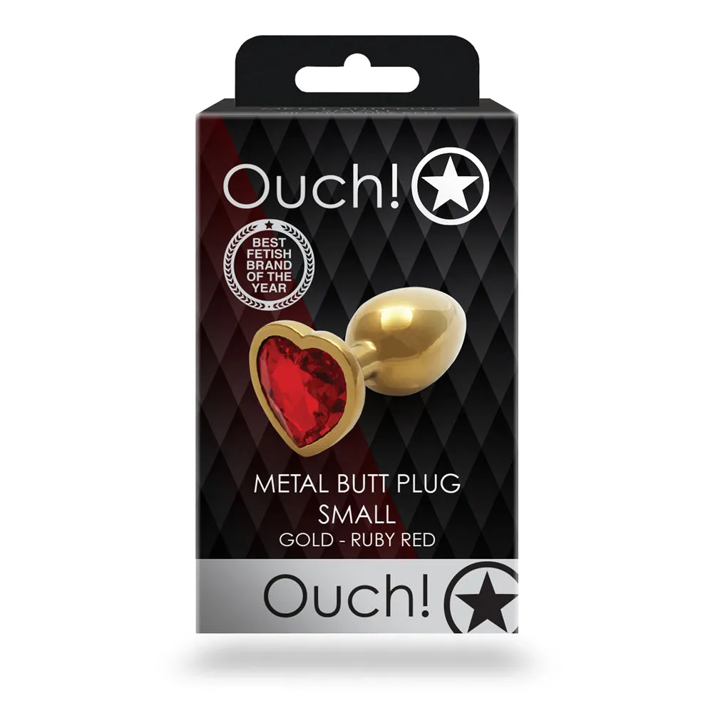 Shots Ouch! Heart Gem Butt Plug Small Gold/ruby Red