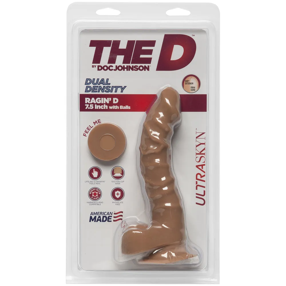 THE D RAGIN' D 7.5 W/BALLS CARAMEL TAN DILDO '